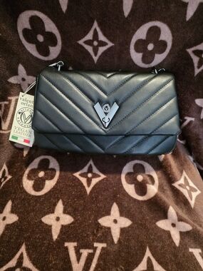 Valentino Orlandi Black Vegan Leather Quilted Shoulder Bag